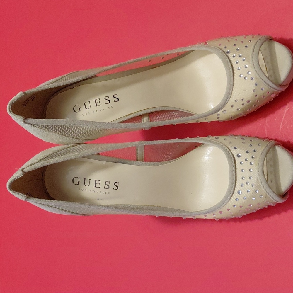 GUESS CACEI Women's Beige  Heels with Rhinestone - 7.5